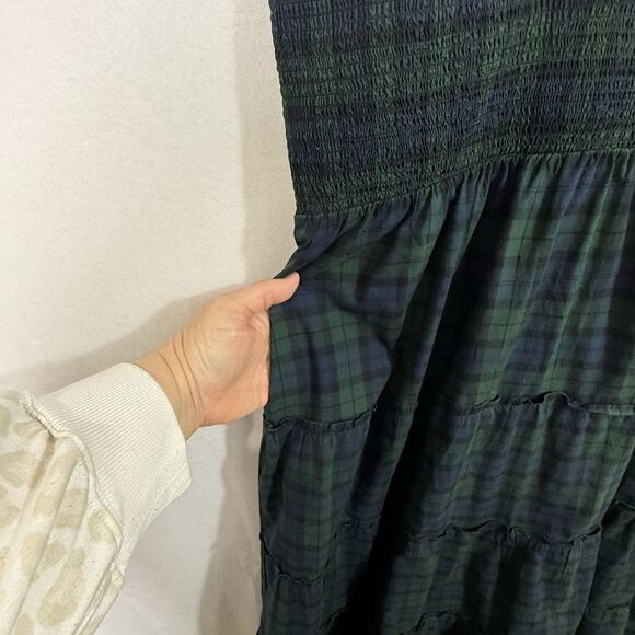 NEW Plus Size J.Crew Green Tartan Plaid Smocked Tiered Poplin Midi Dress Size 3X - Picture 9 of 11